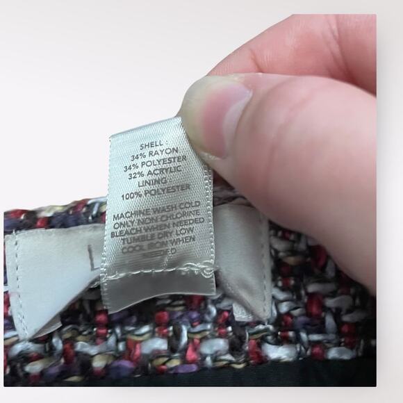 Loft Tweed Short Mini Pencil Skirt Size 00P Red Purple Multicolor Boho Fall - Picture 7 of 7